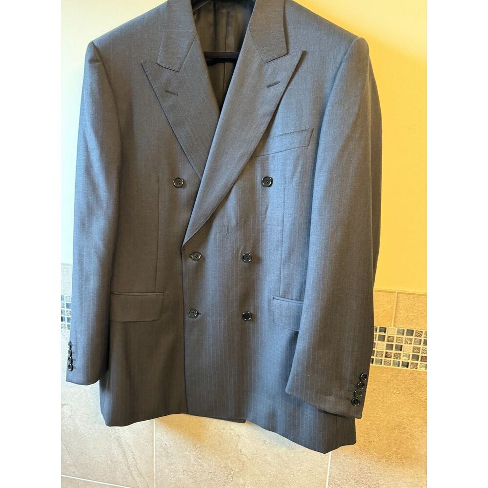 Canali Wool Charcoal Gray Blue Pin Stripe Jacket SZ 52 R Italy